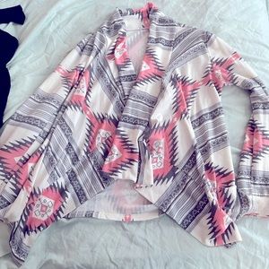 Gray/white/pink pattern cardigan
